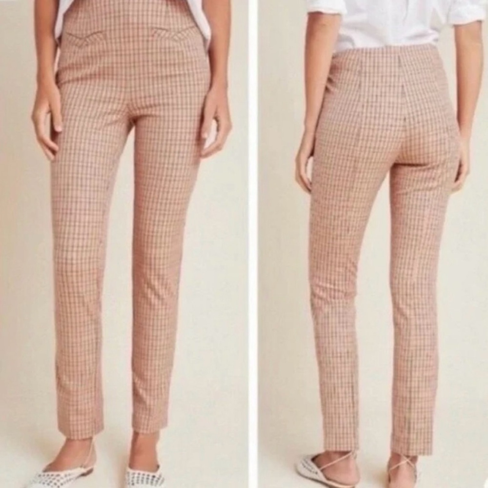 Anthropologie The Essential Slim Pants Plaid Zipper Button Side Front Pockets 2